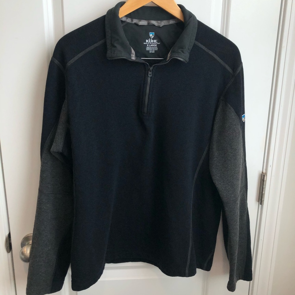 KÜHL Mens XL Quarter Zip Pullover Black Gray Performance Fleece Outdoor